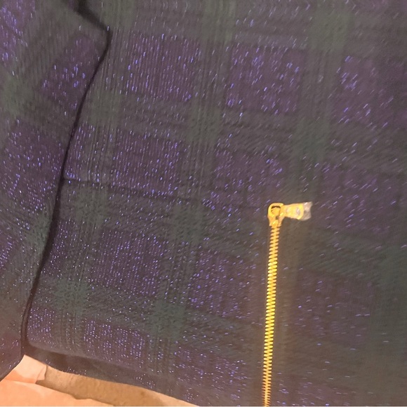 Navy Plaid  top with Gold Zipper Accent - Picture 8 of 12